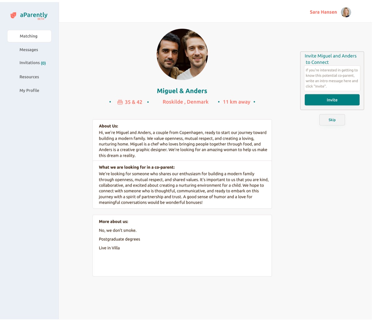 Miguel and Anders' shared aParently profile — a couple searching for a co-parent together